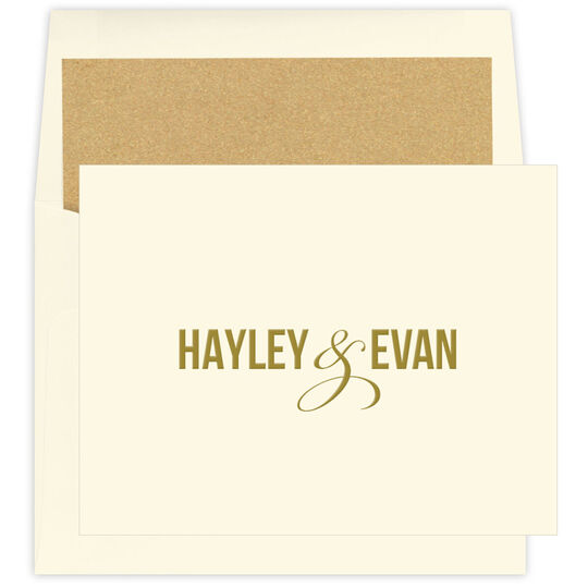 Bold Names with Ampersand Folded Note Cards - Raised Ink